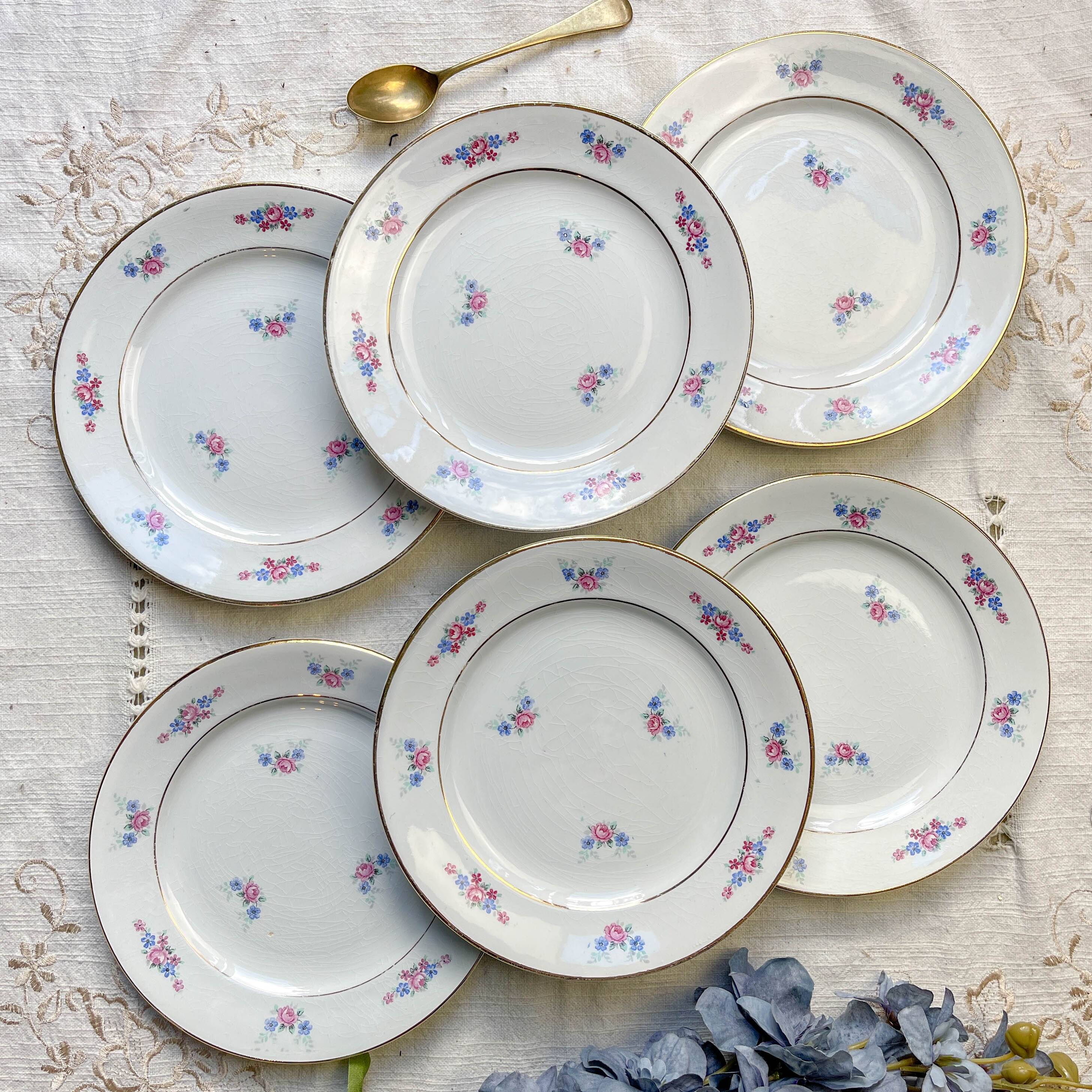 6 small vintage floral porcelain plates - Salins