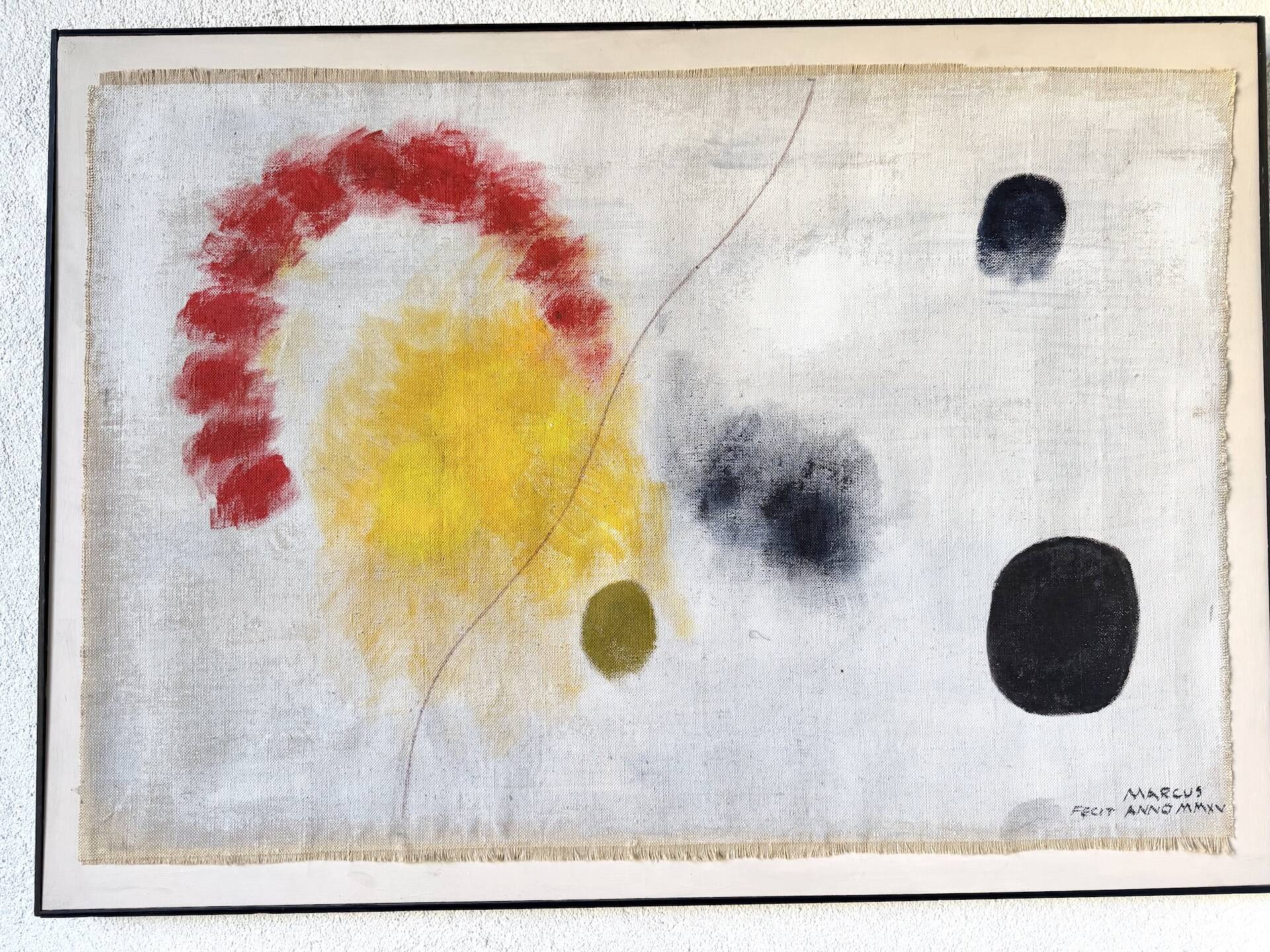 Tableau abstrait sur toile de lin dans le goût de Joan Miro