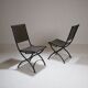 Foldable chair in wrought iron and leather. c. 1950