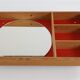 Mid-century wall shelf with mirror / 1970s / maritime pine / Danish modern design / red-orange