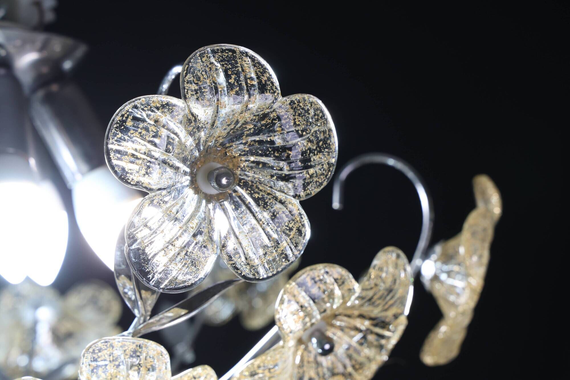 Wonderful Gold and Transparent Murano Glass Ceiling Light Flower