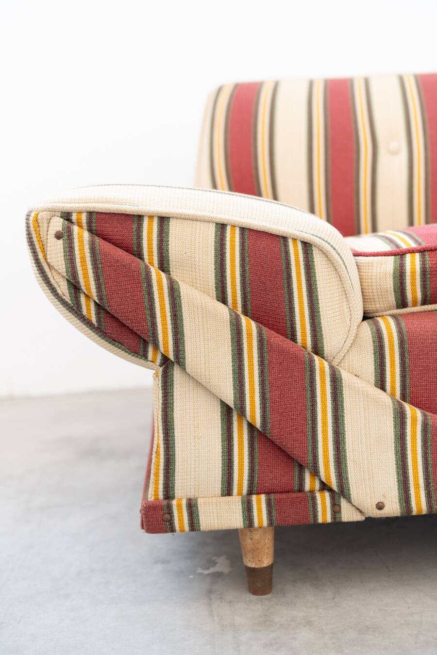 American sofa and armchair in original striped fabric from the 1970s