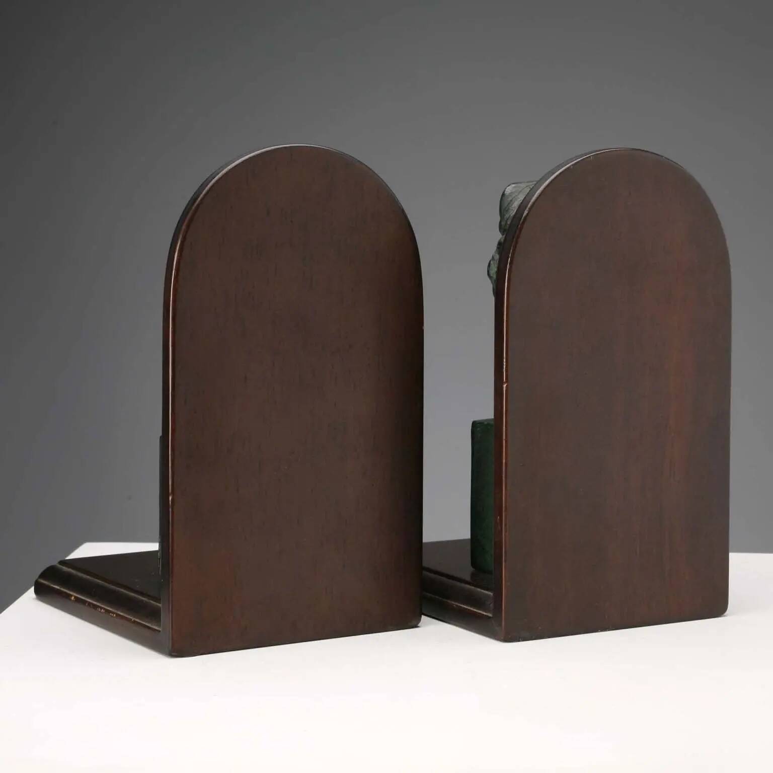 Vintage pair of bronze and wood bookends Verdi Chopin design 1960s-1970s