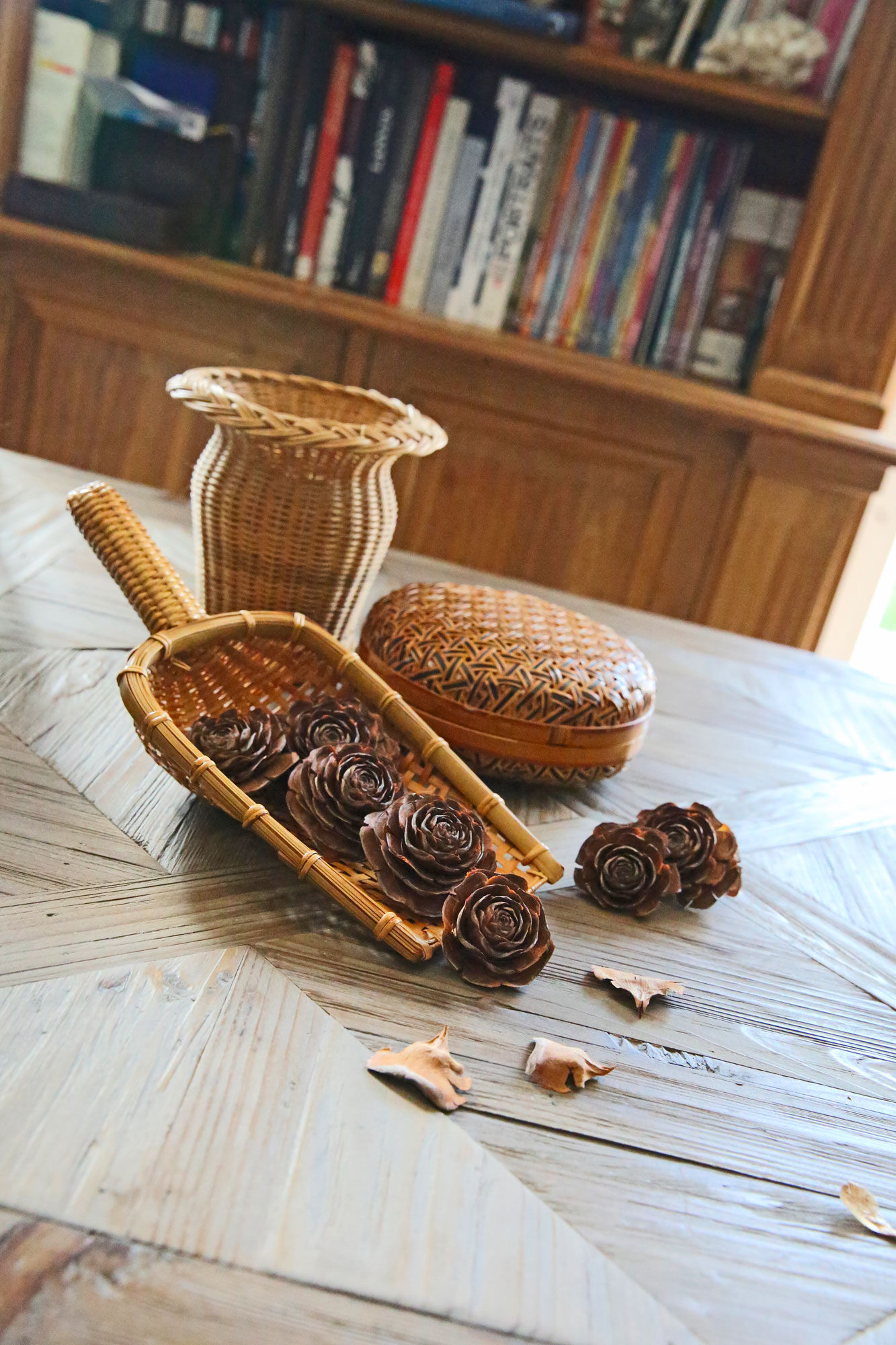Handcrafted and vintage woven rattan/wicker vase