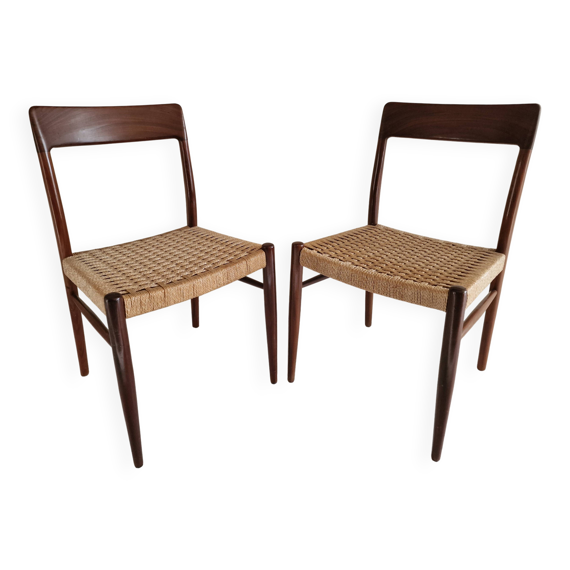 Pair of Danish chairs in teak and rope