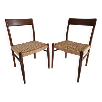 Pair of Danish chairs in teak and rope