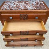 1930 Art Deco chest of drawers with recessed pink marble