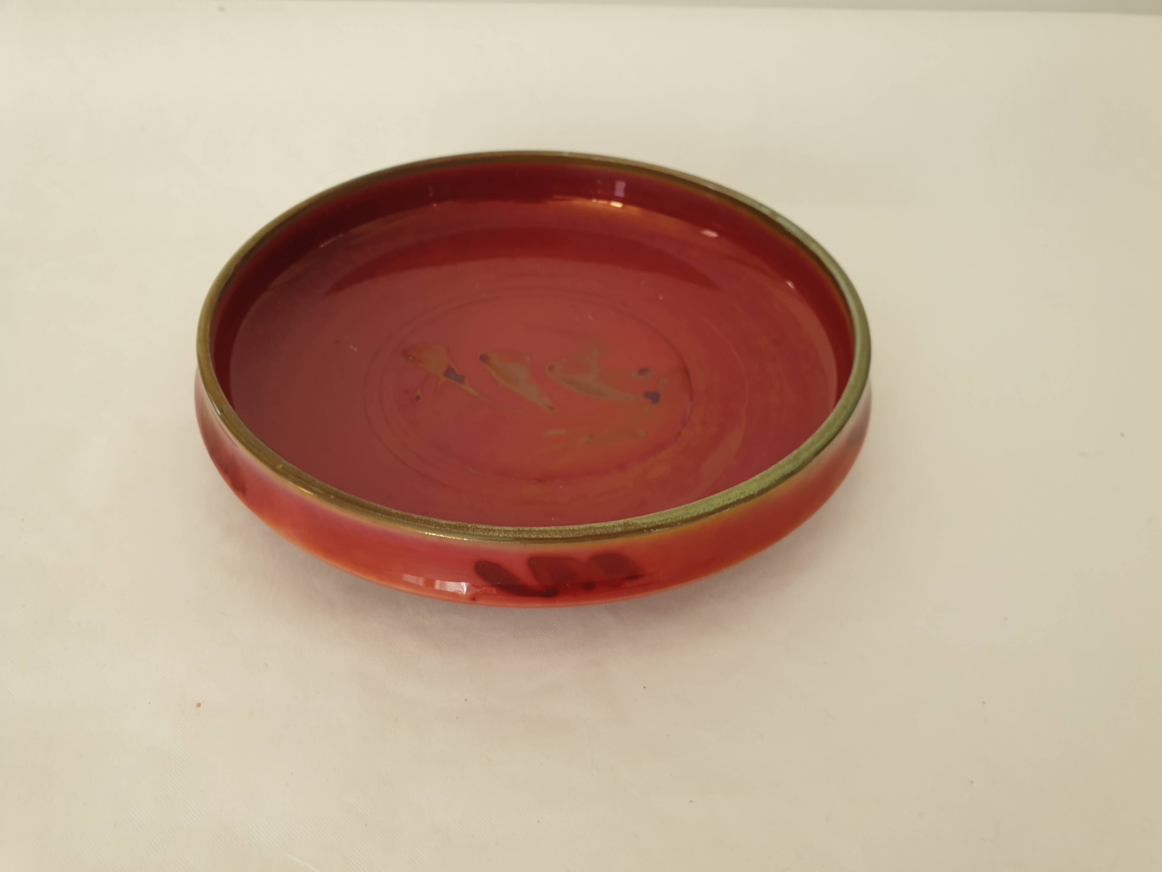 Ceramic empty pocket / bowl with prehistoric Lascaux decor Signed Paule