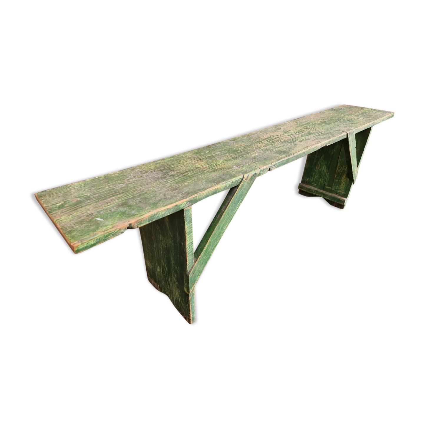 Old wooden bench side table grass green
