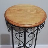 Pedestal table in wrought iron and wood