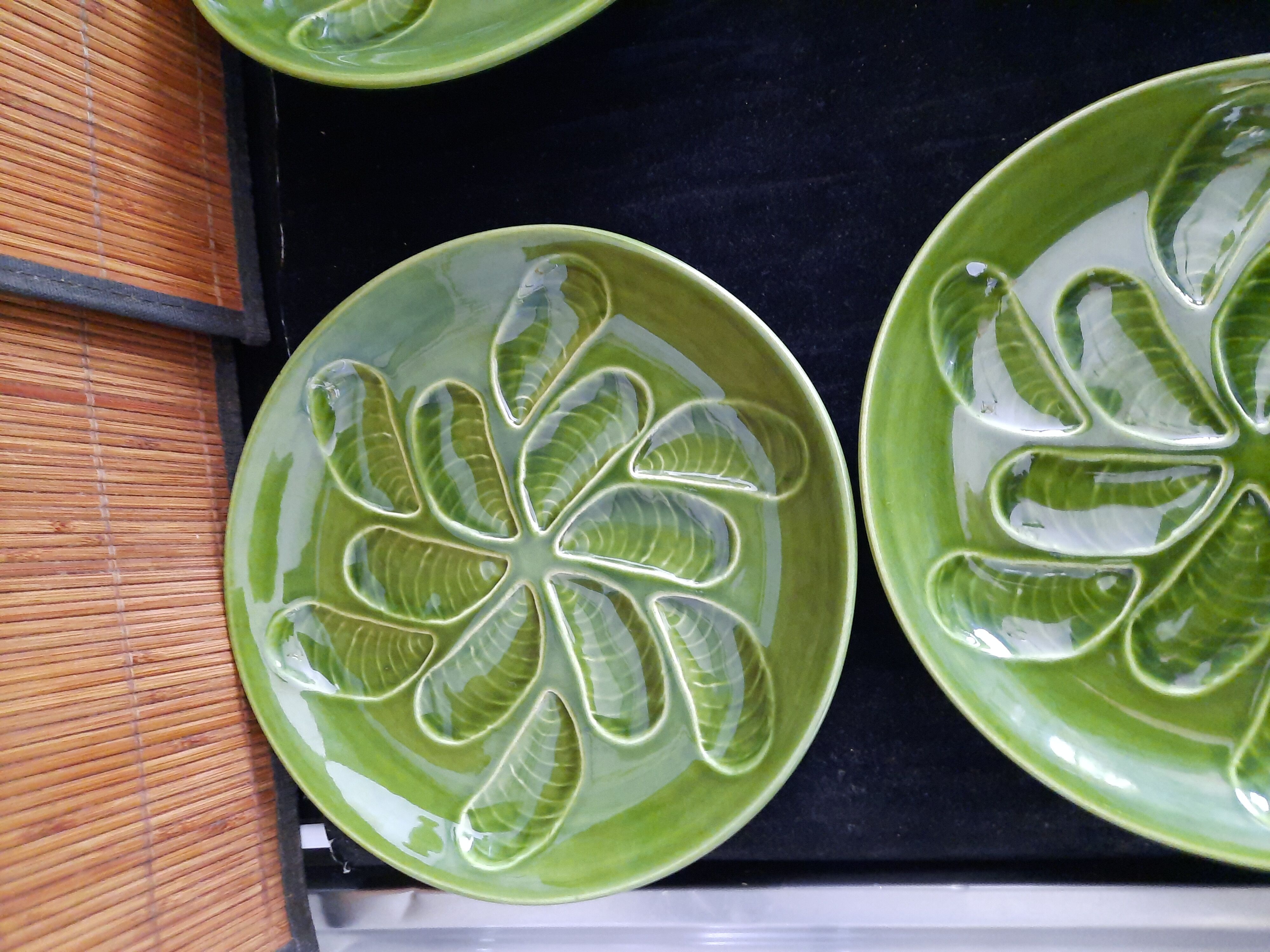 Set of 6 green oyster plates 25 cm – C.E.S France – Very good condition