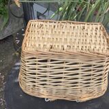 Rattan basket, woven wicker, with two vintage handles