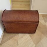 Vintage storage chest - curved - woven rattan - 1970s - mahogany colour