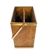 Hollywood regency brass and woven bamboo magazine rack, Metal Linea Nova Italy 1970