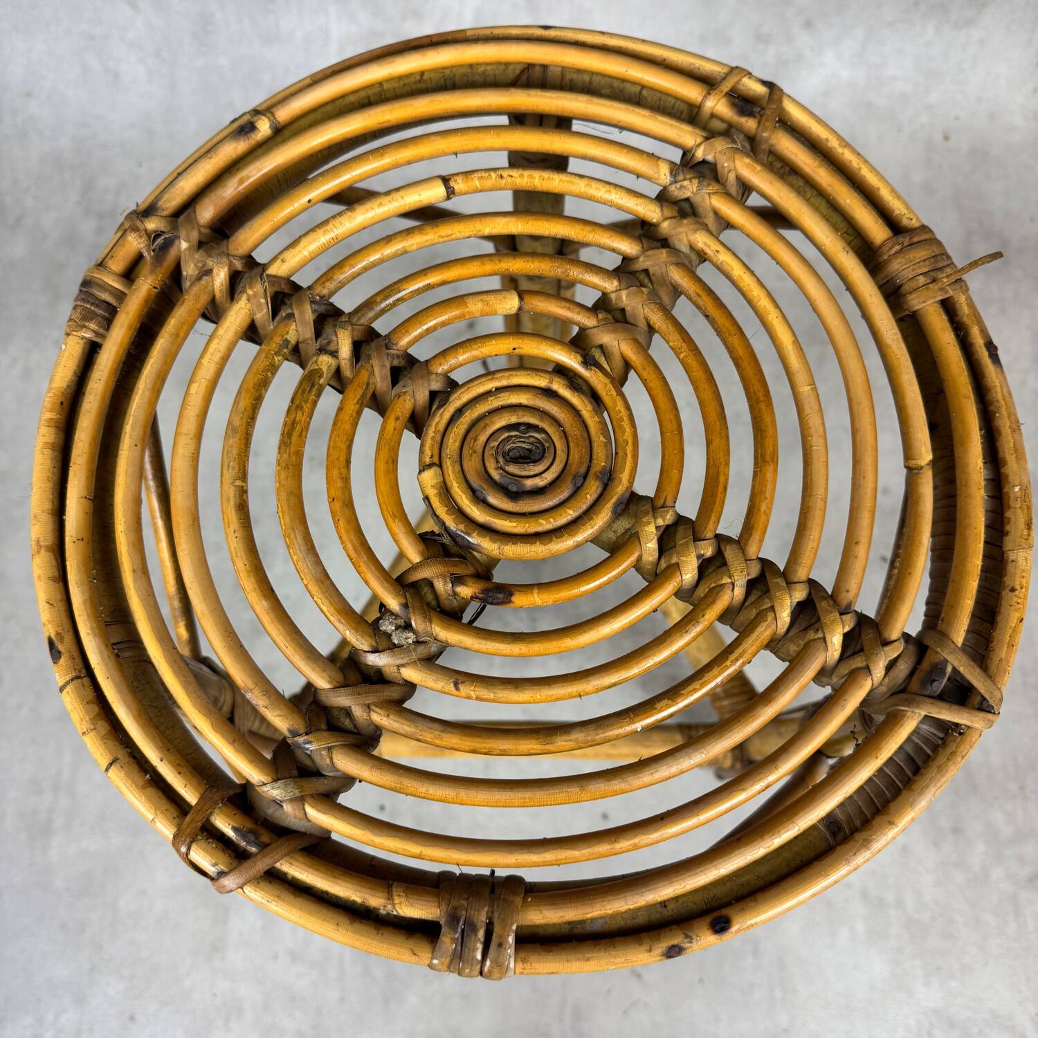 Round rattan stool from the 70s