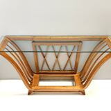 Art Deco Cherrywood Console Table with a Rectangular Glass Top, Italy