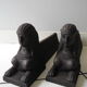 Pair of old chenets sphinx cast iron deco back from egypt