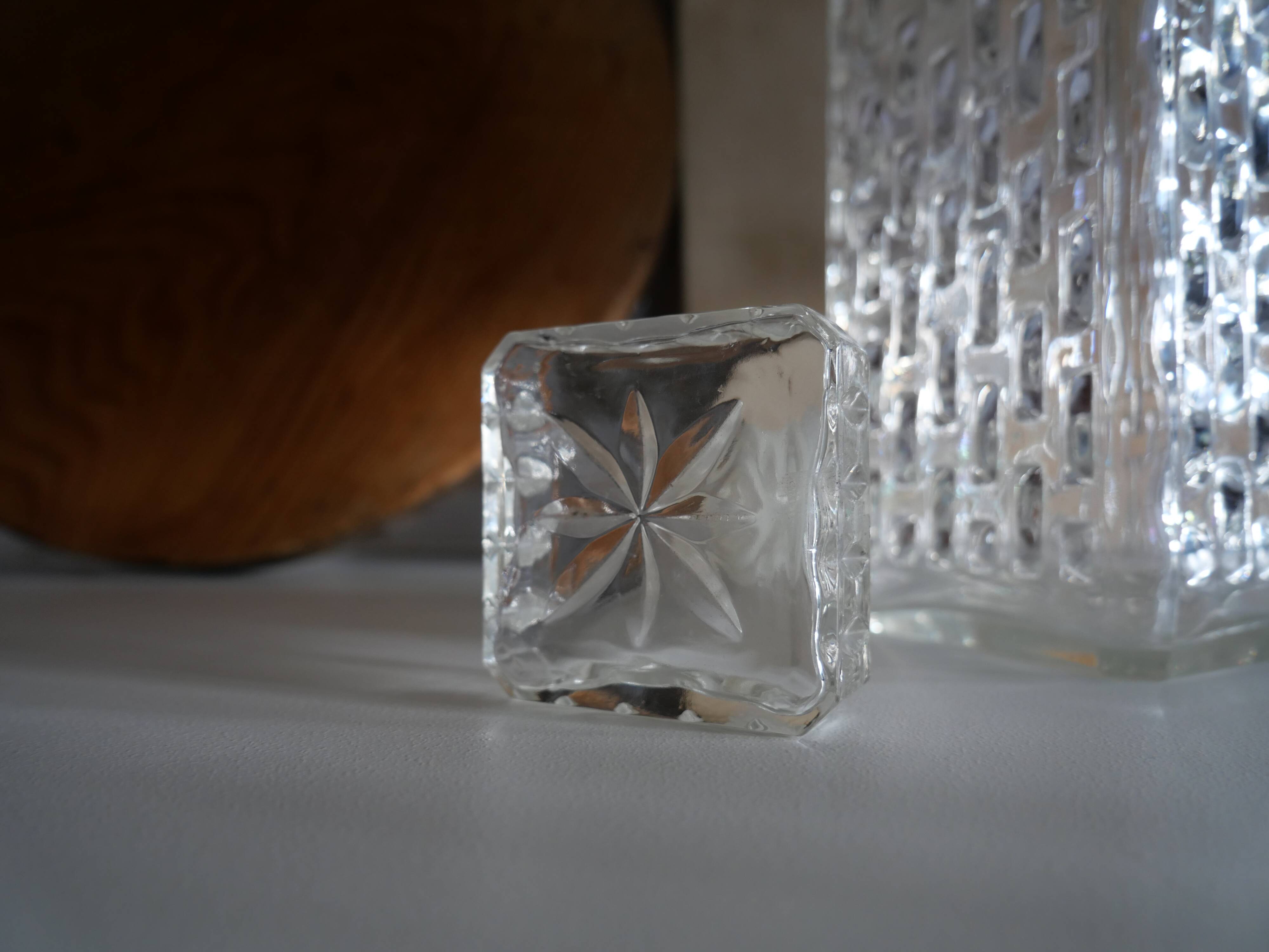 Vintage whisky decanter in chiseled glass