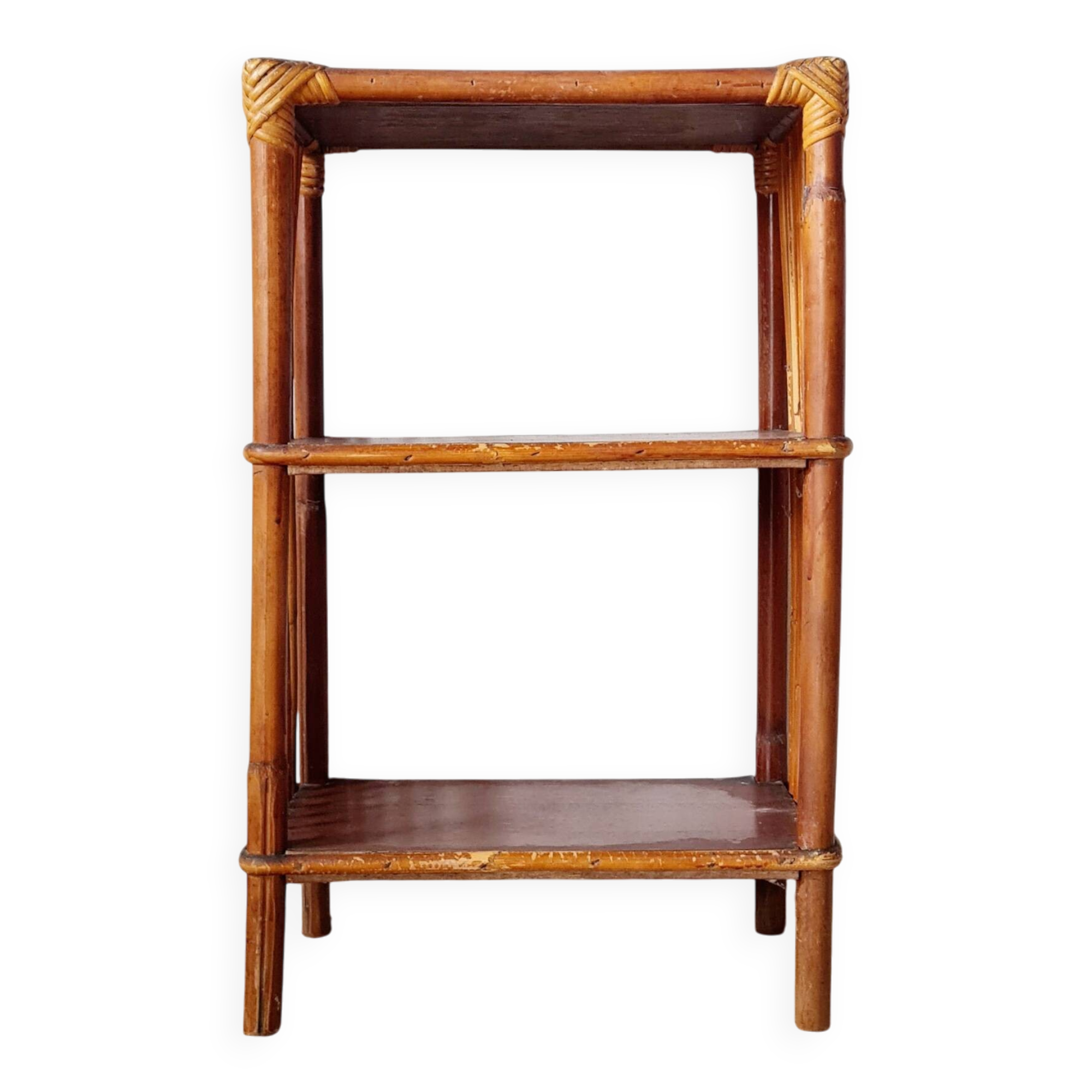 Etagère - bibliothèque rotin bois patinée