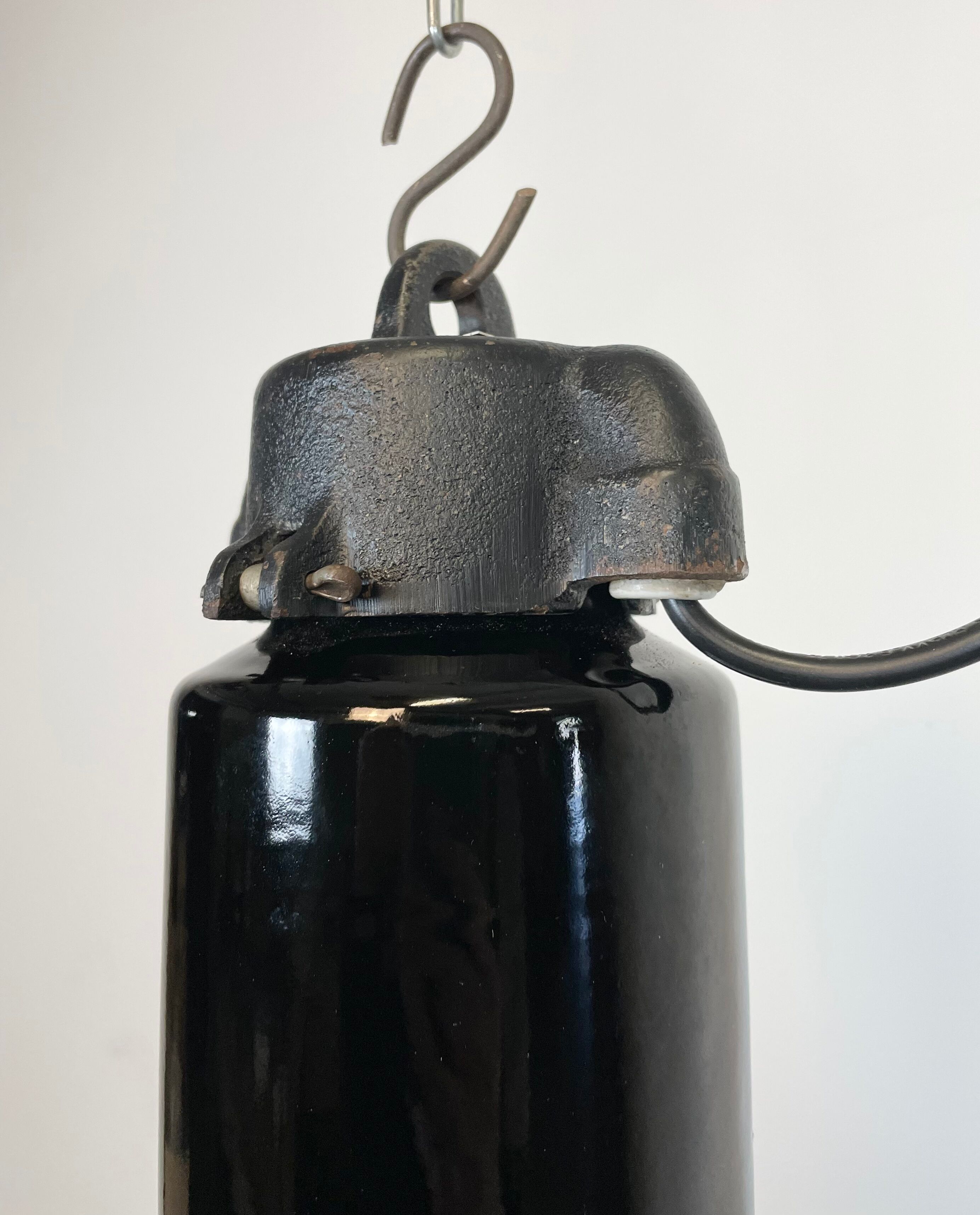 Industrial bauhaus black enamel pendant lamp, 1930s