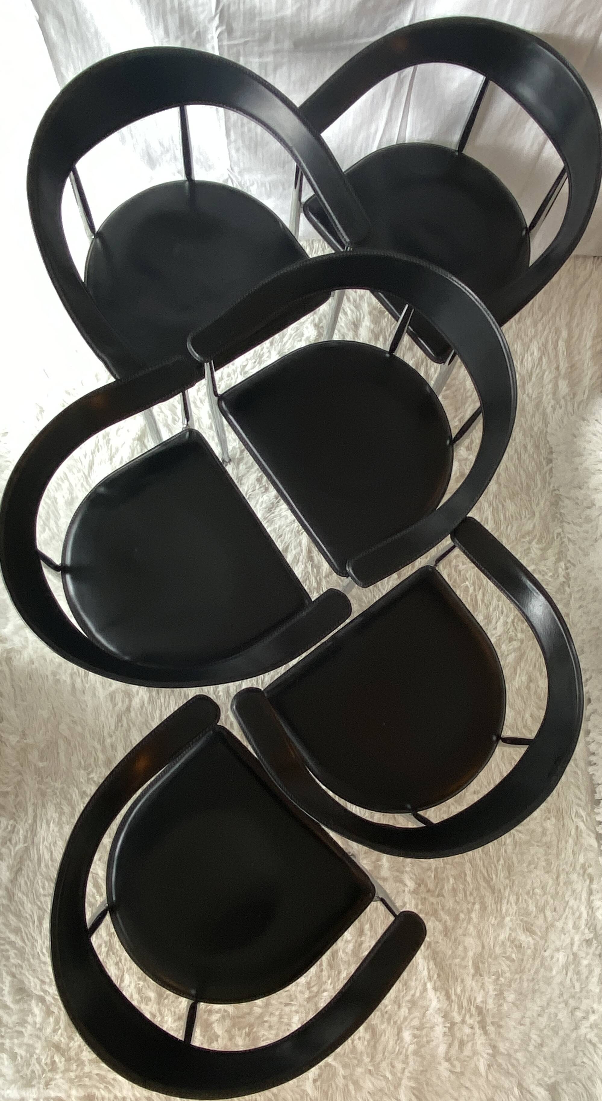 Set of 6 vintage arper chrome leather chairs