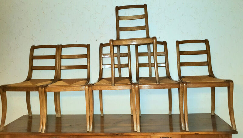 6 old straw chairs