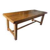 Solid oak farm table + 6 straw-seated oak chairs