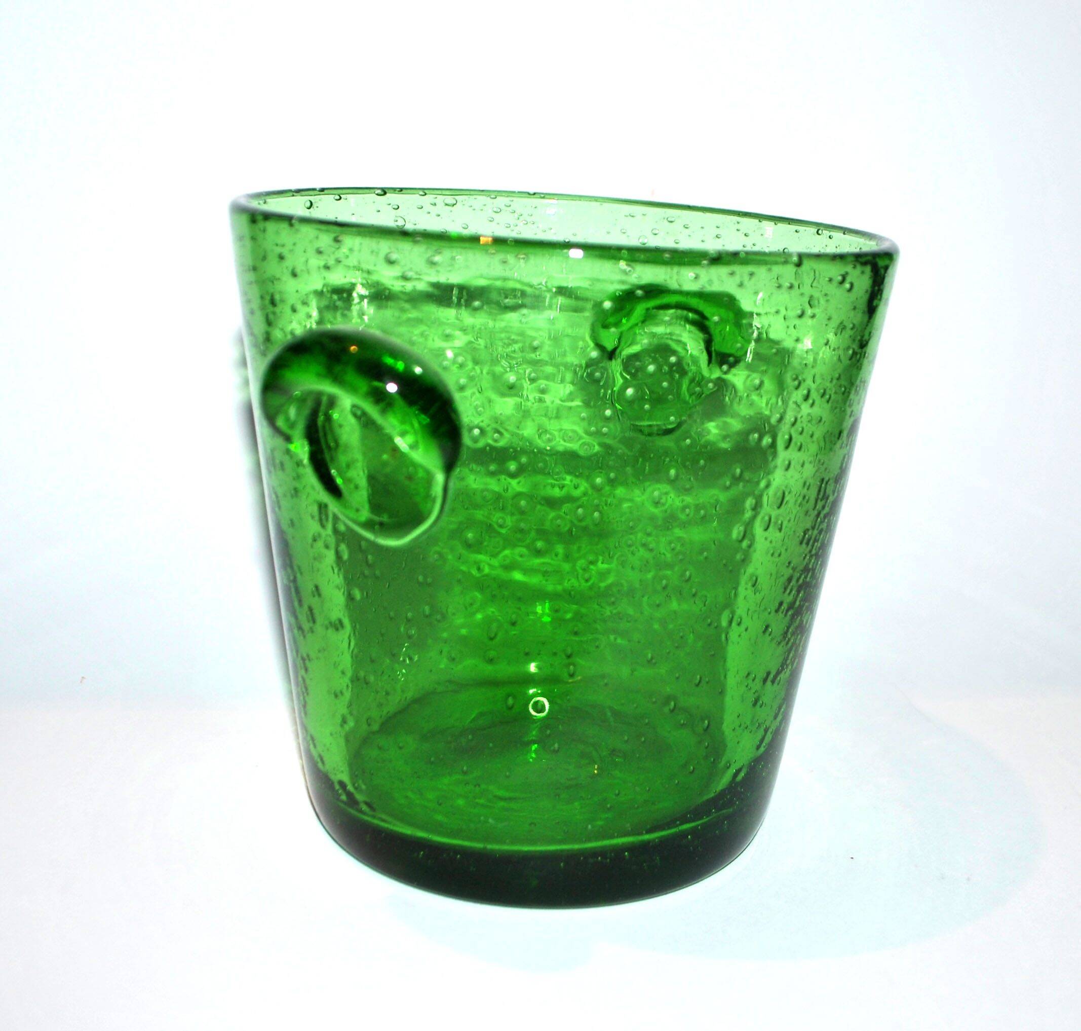 Vintage Biot Green Bubble Glass Ice Bucket - 13cm Ice Cream Pot Vase