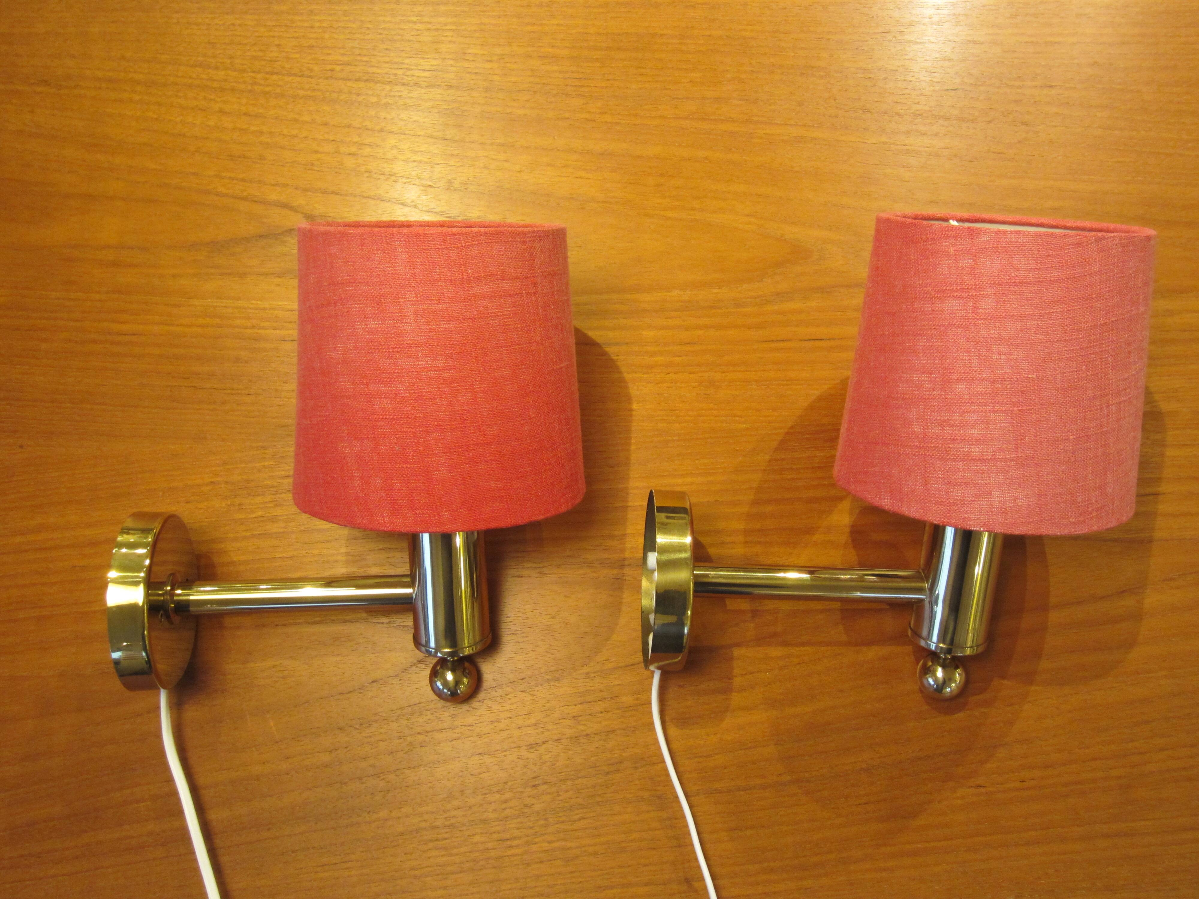 Pair of golden Scandinavian wall lights by Bergboms