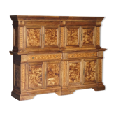 Buffet de Gouvernante Italien en Chêne Burr Pippy avec Marqueterie Géométrique