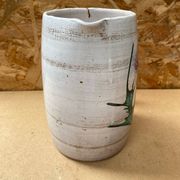 Antique vallauris ceramic pitcher with vintage blue thistle decor