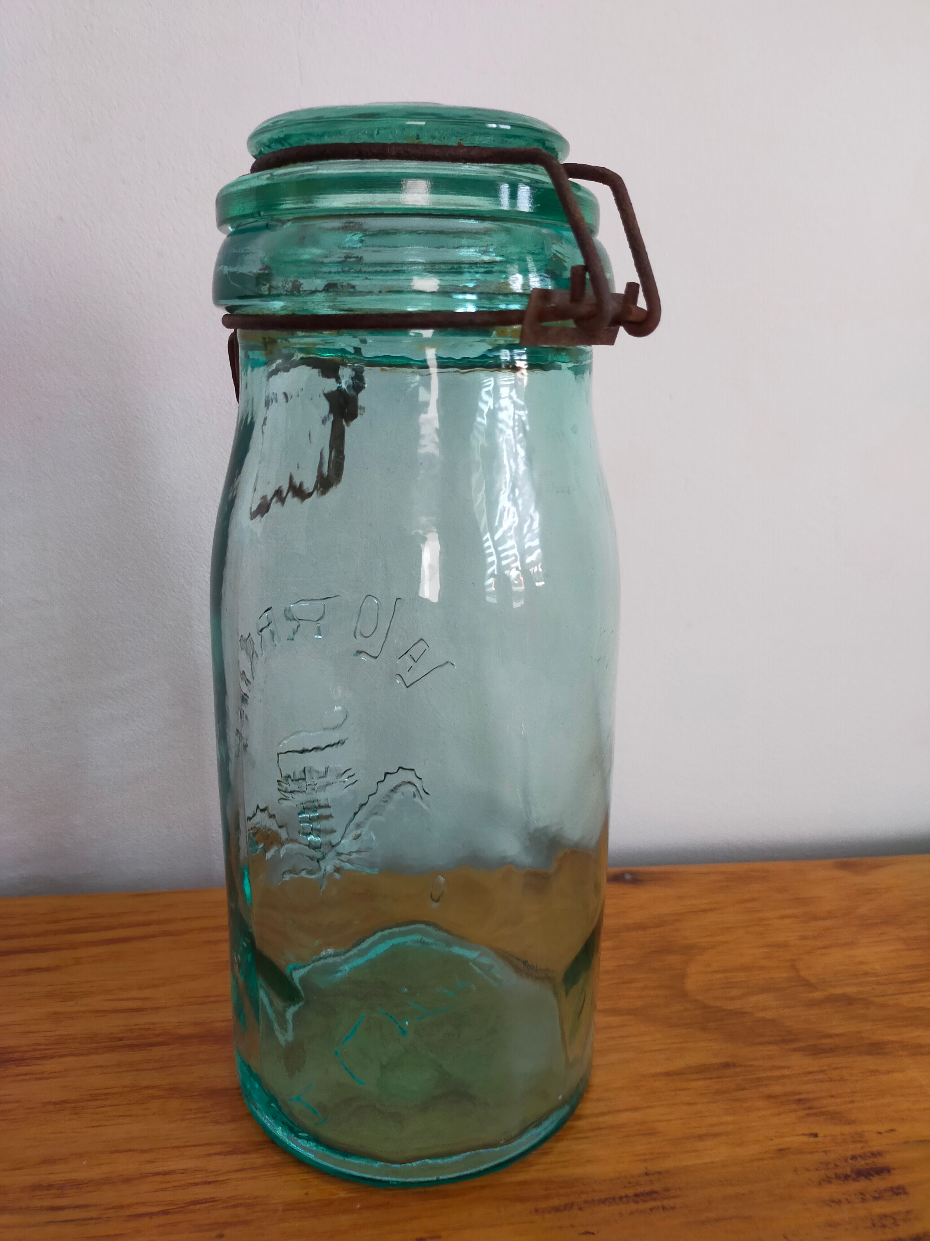 Molded glass jar jar canned vintage blue