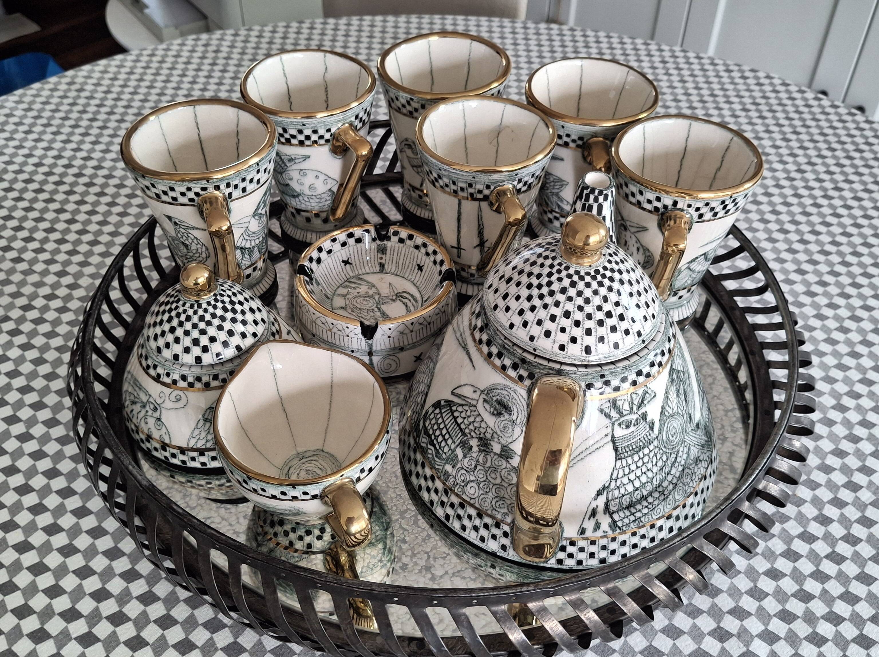 Art ceramic coffee/tea service by linda hojem (1999) - 10 pieces