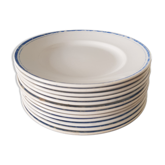 Lot 12 assiettes vintage « moulin des loups & hamage » faïence blanche liseré bleu début XX eme