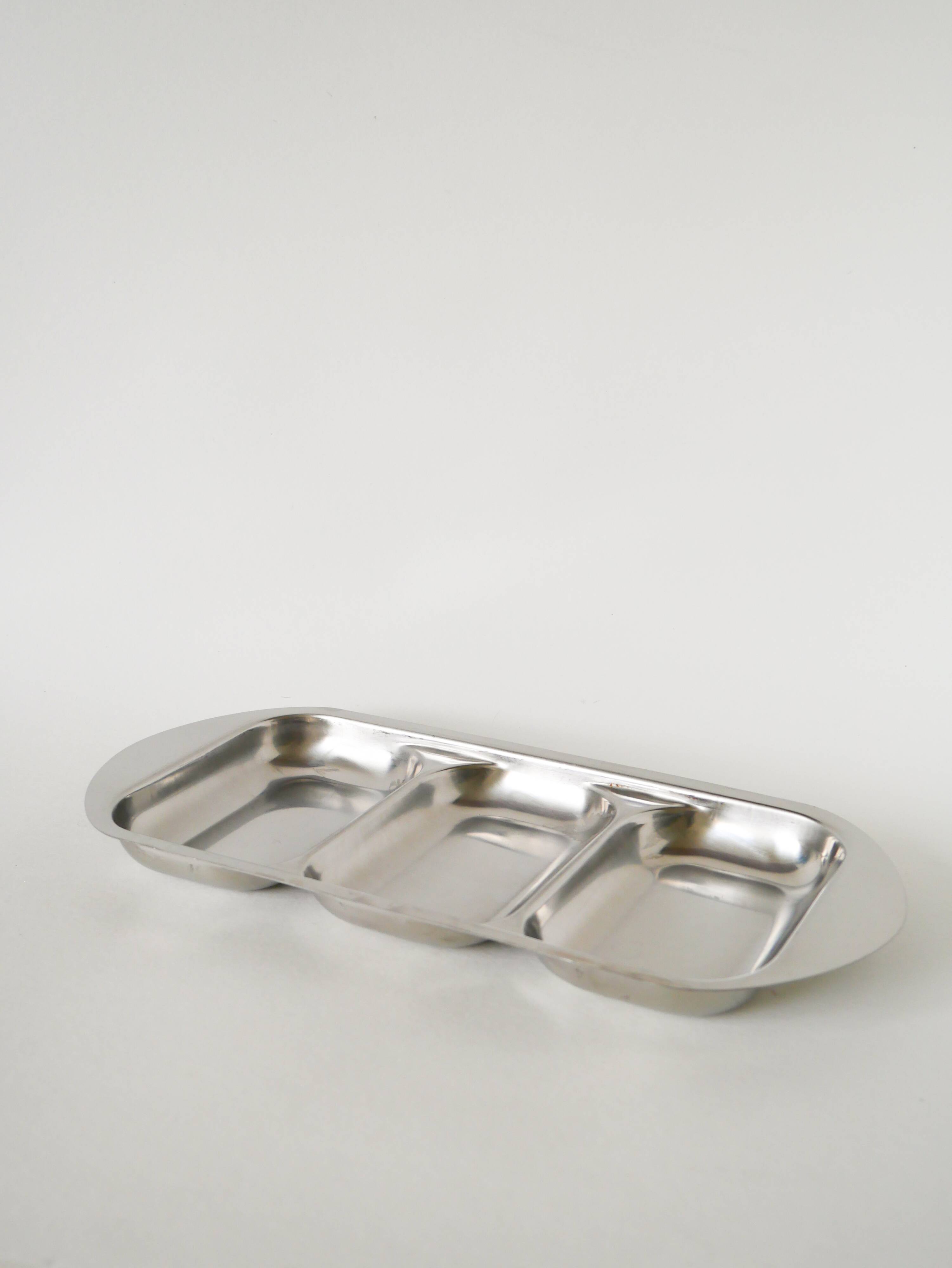 Rectangular stainless steel compartment dish, Design, 1970, 35 X 16 cm