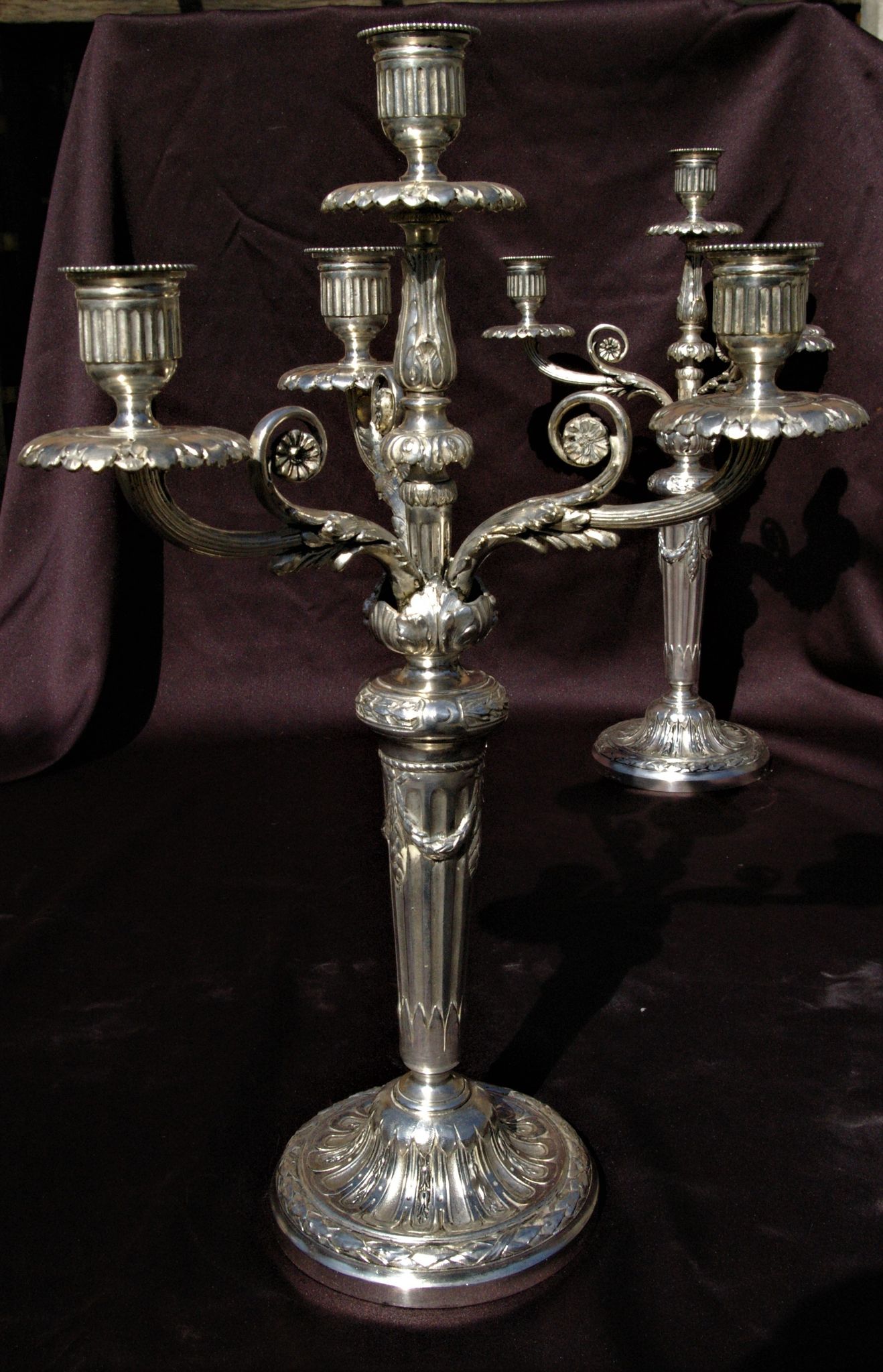 Gallia Christofle Paire 2 Candelabras Chandeliers Silver Bronze Louis XVI H45cm
