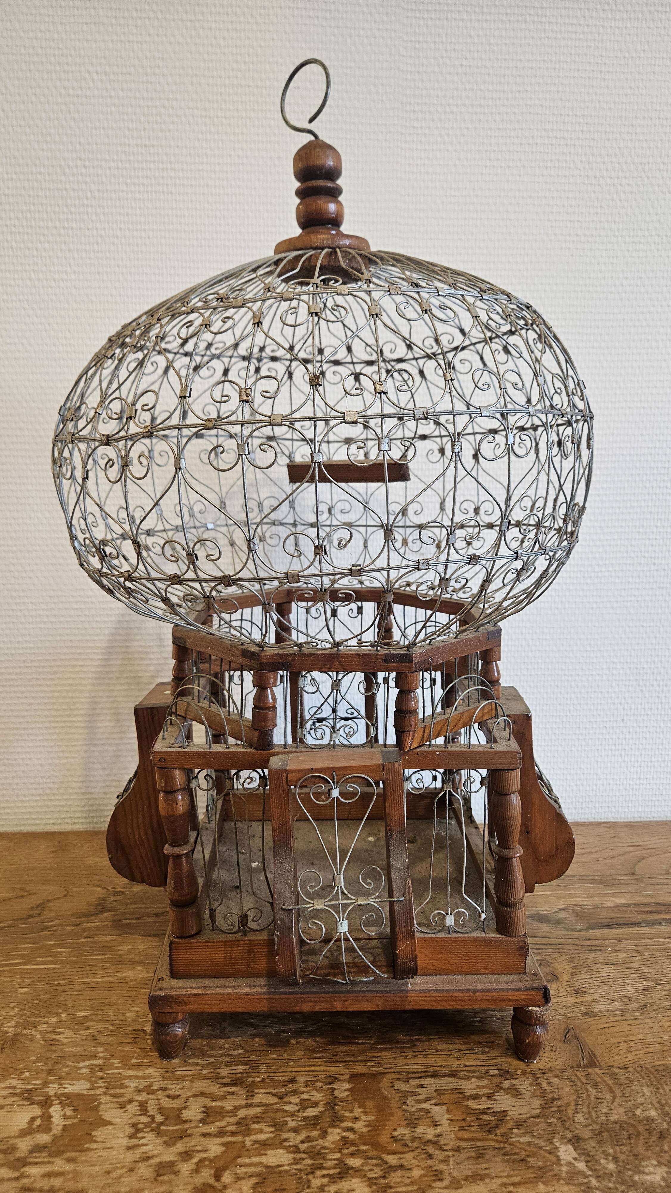 Vintage wooden and metal birdcage (1930s)