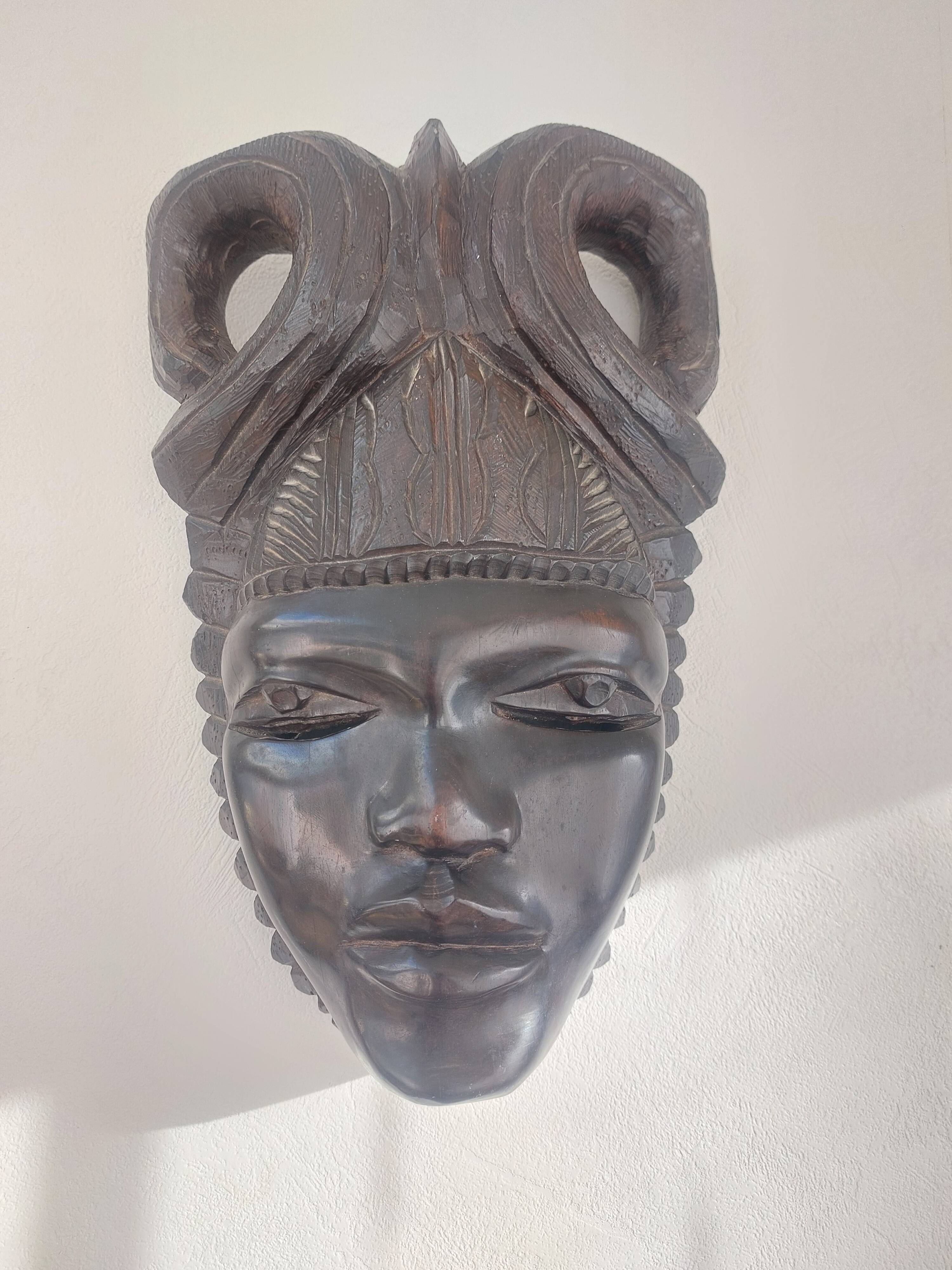 Ancient Carved Ebony Mask (2.9kg) - Tribal / Ethnic Art - 25cm
