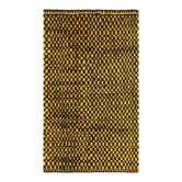 Hand-Knotted Checkered Tulu Rug. 100% Wool. Brown & Mustard Yellow Carpet. Custom Options Available