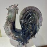Flamed stoneware rooster signed Rambervillers