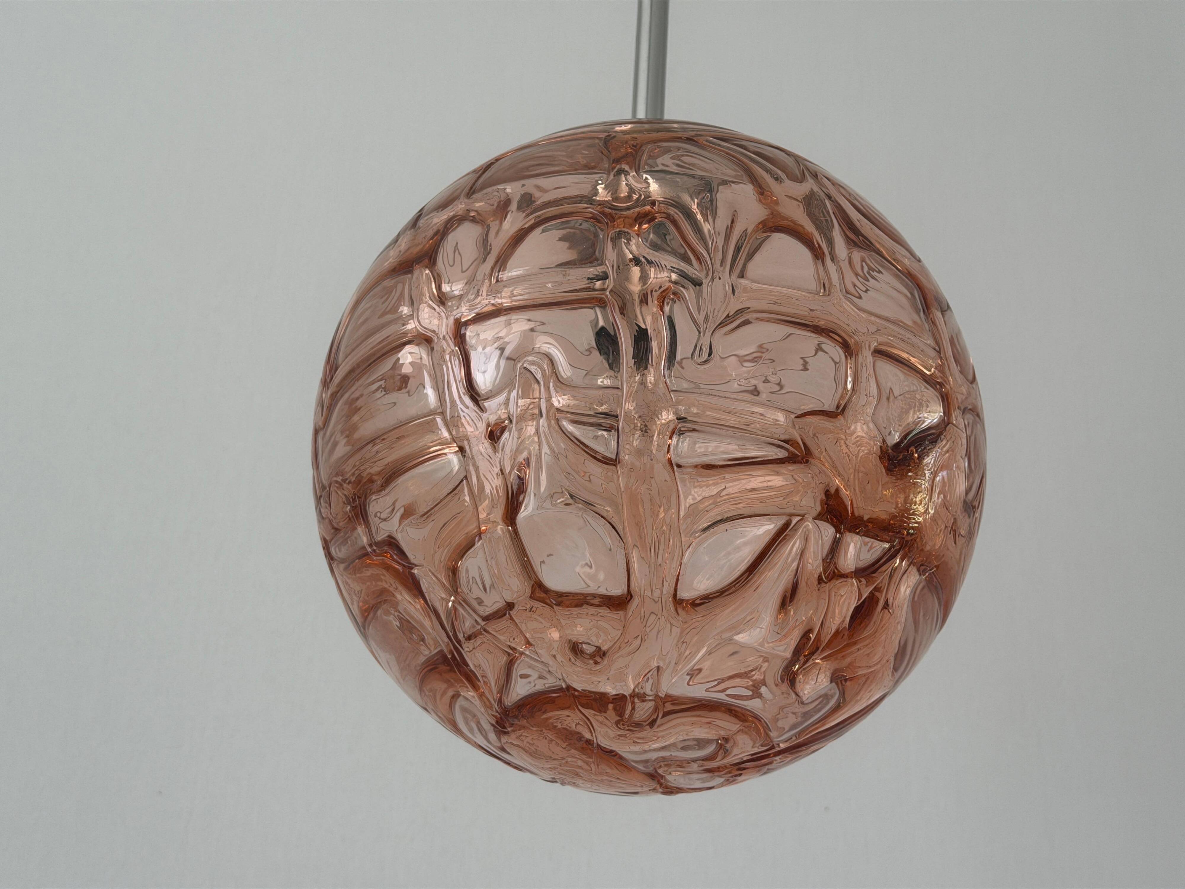 Pink pendant lamp made of hand-blown glass by Doria Leuchten, 1960s Germany.