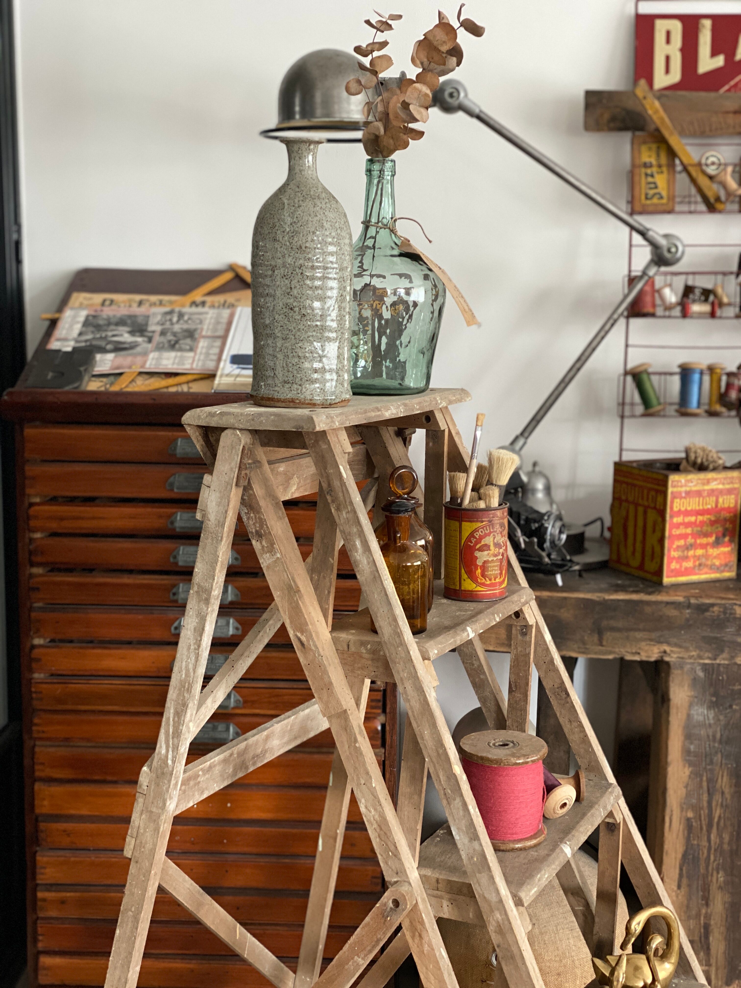 Vintage wood stepladder