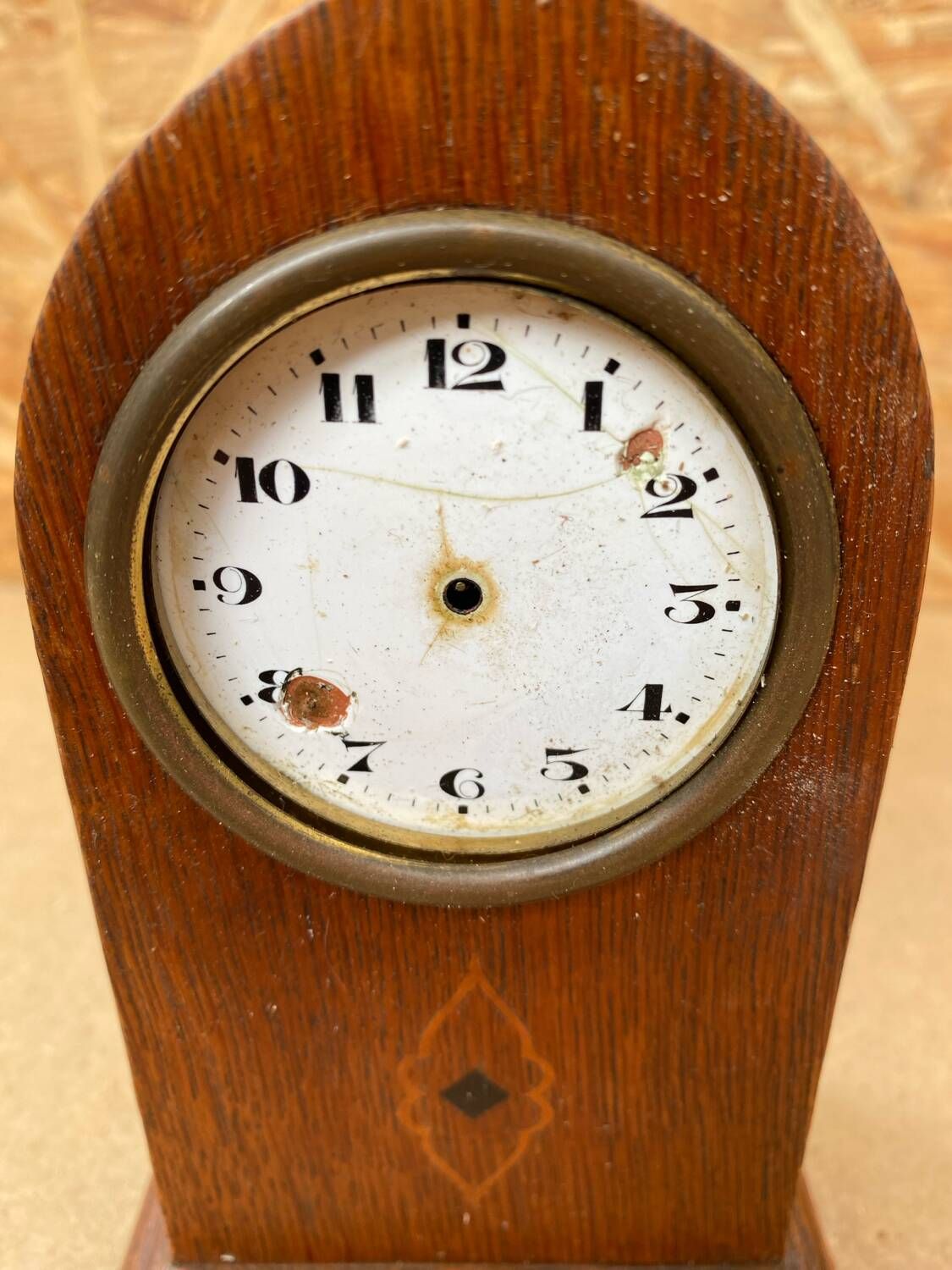 Antique mantel clock arched marquetry mahogany wood vintage
