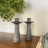 Pair of gray stoneware candlesticks