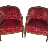 Pair of Transition period armchairs, trimmed with burgundy velvet