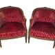 Pair of Transition period armchairs, trimmed with burgundy velvet