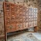 Antique pine drawer cabinet with 50 drawers, apothecary or hardware, 19th century