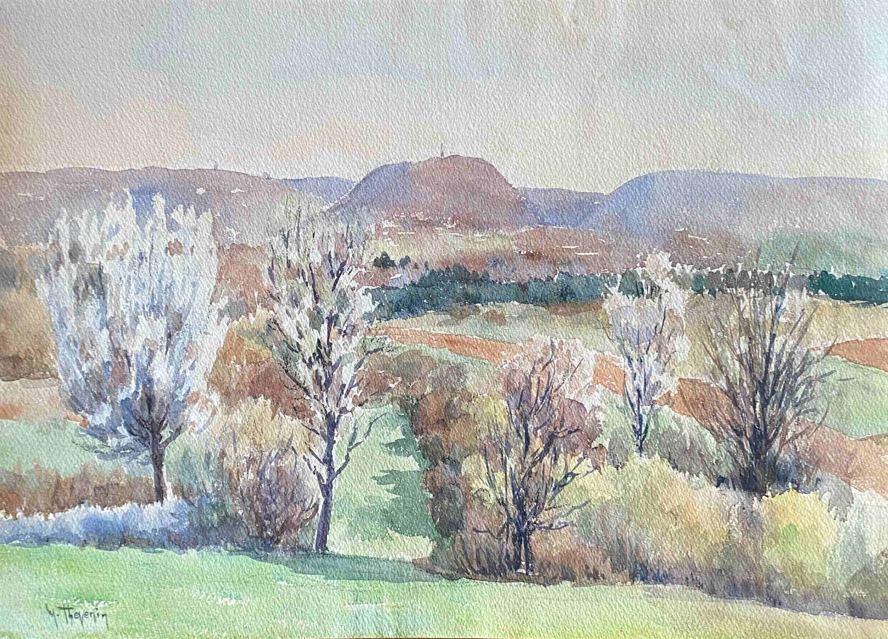 Watercolor painting maurice thevenin (1895-1967) "from santenay" burgundy
