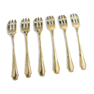 6 small forks in gold gilded with fine vintage gold