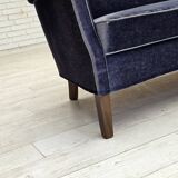 1960s, Danish 2-seater sofa, original blue furniture velour, beech wood.